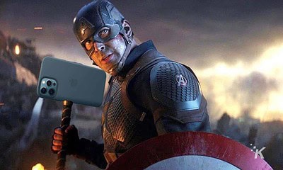 captain america holding thor's hammer but it's an iphone 12