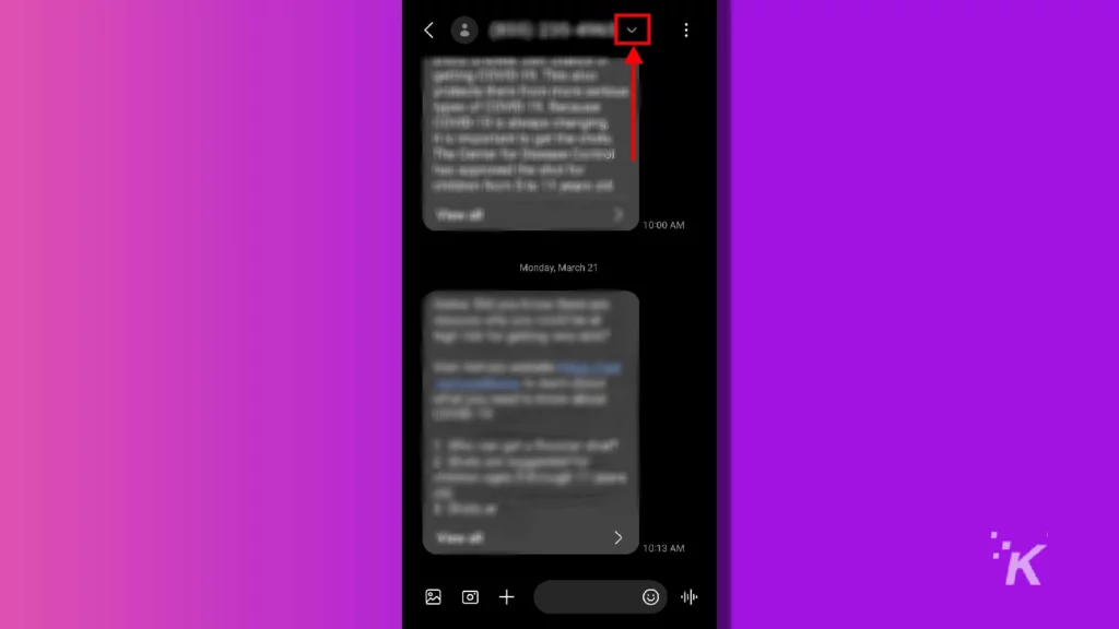 galaxy text thread down arrow