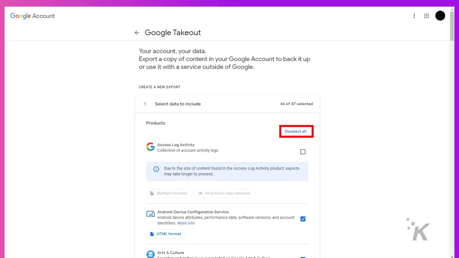 Google account settings