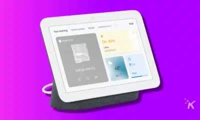 Google nest hub on purple background