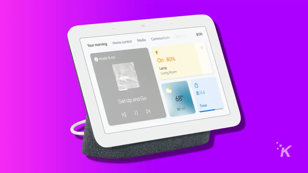 google nest hub on purple background