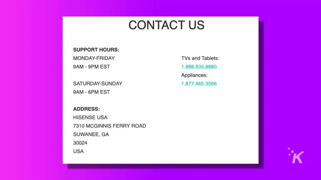 Hisense tv customer support contact info