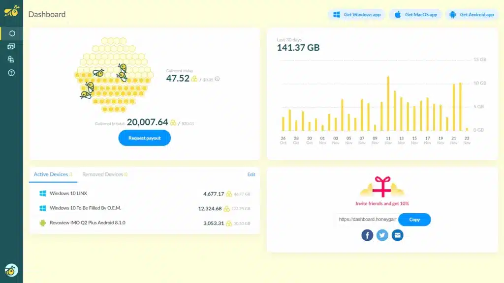 honeygain dashboard