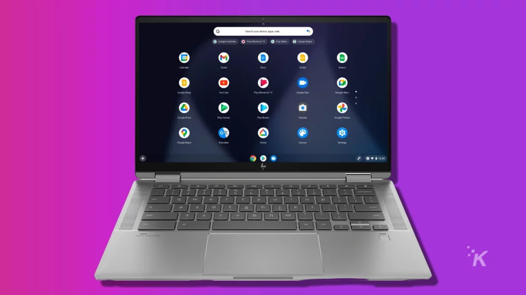 Hp chromebook on purple background