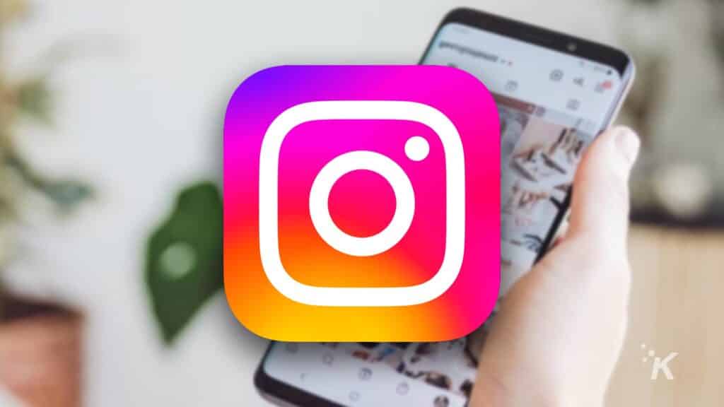 Instagram logo with blurred phone background