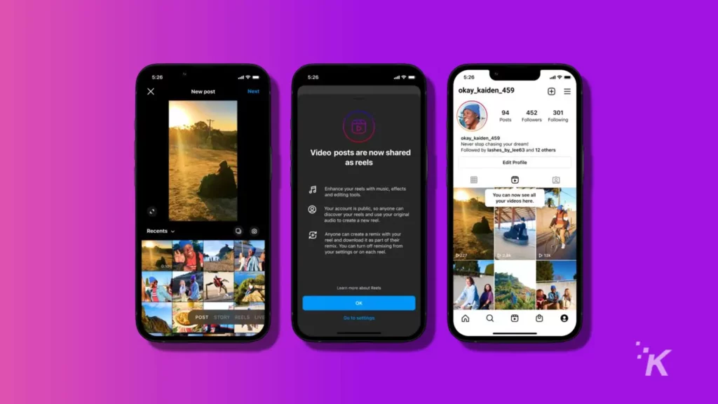 instagram reels and videos tab