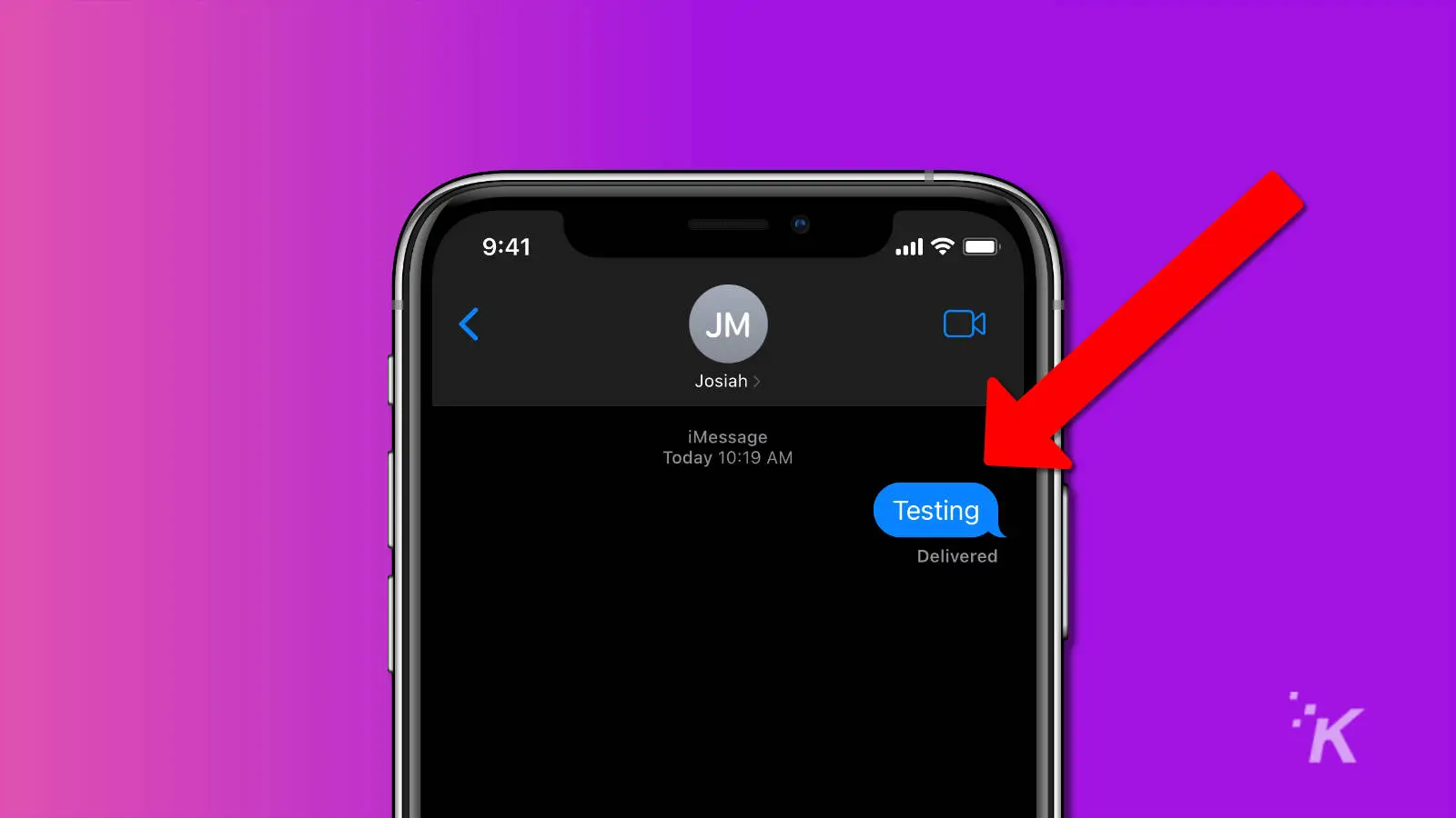 Screenshot of imessage saying to long press it