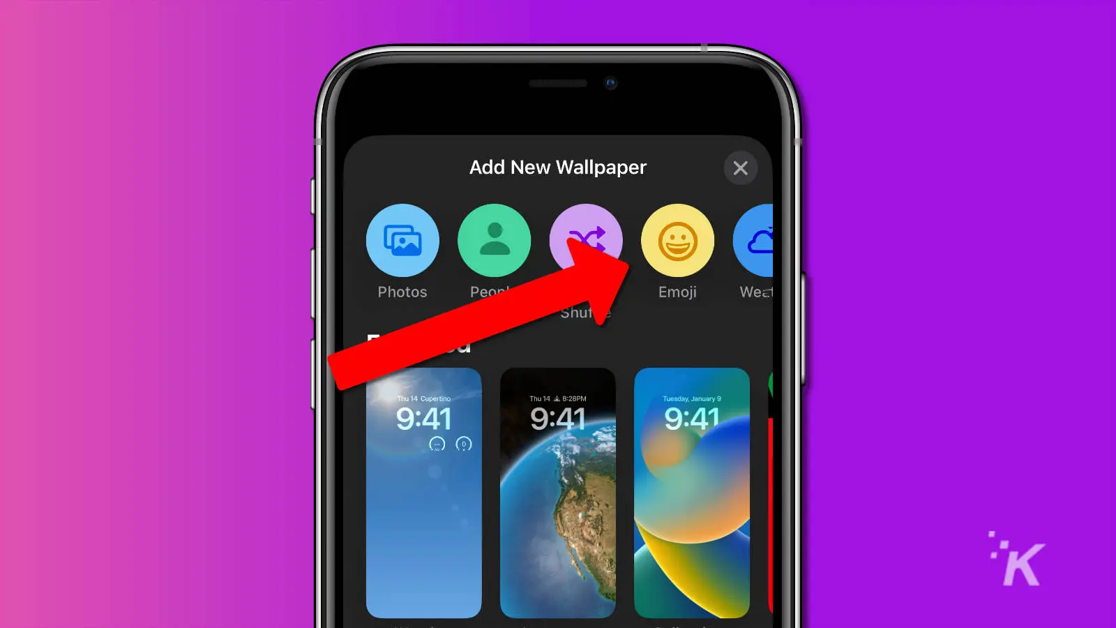 screenshot of ios 16 wallpaper creator with the emoji option highlighted