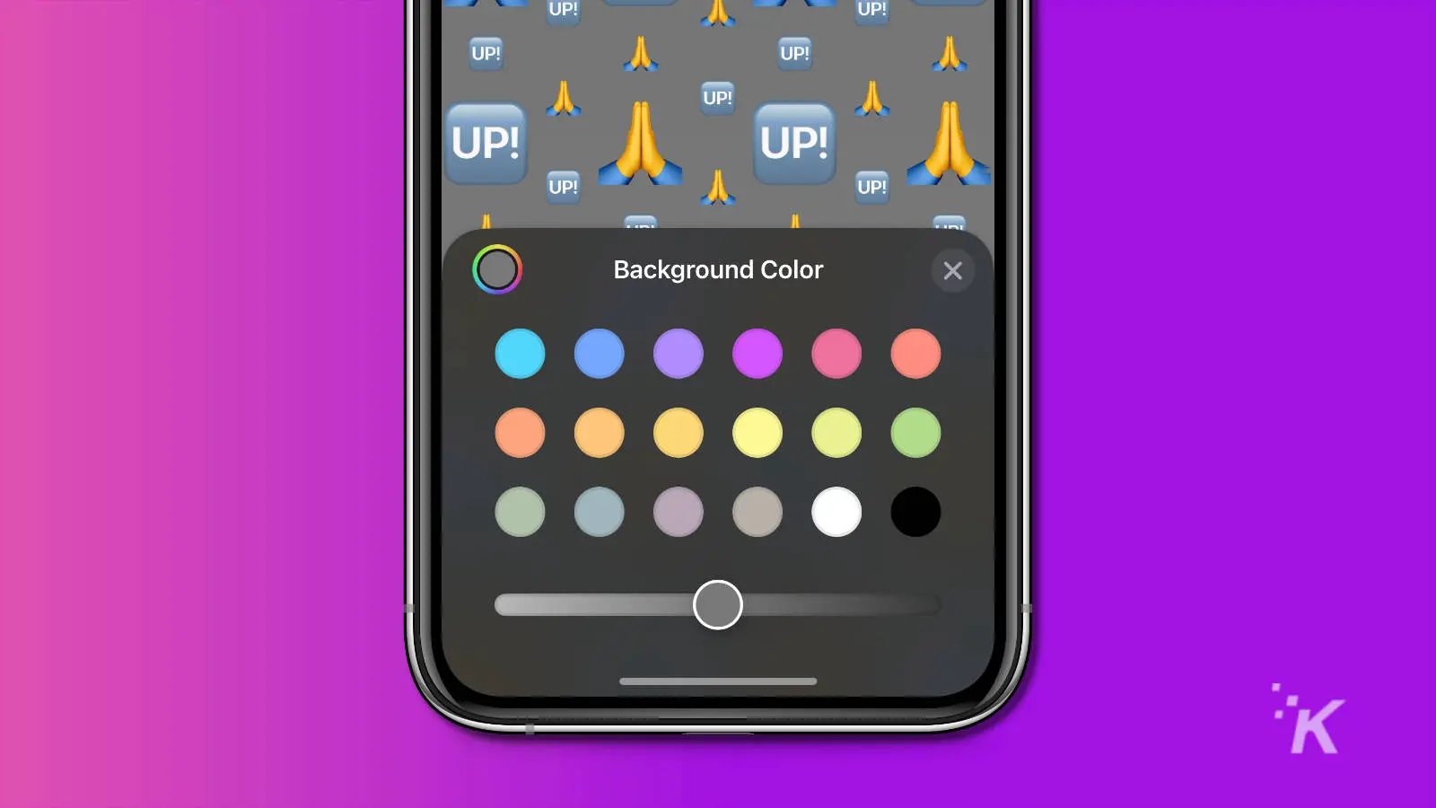 screenshot of ios 16 emoji wallpaper maker showing the background color picker