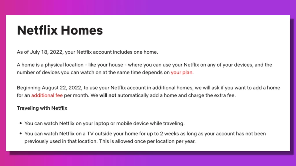 Notice of netflix password sharing in honduras