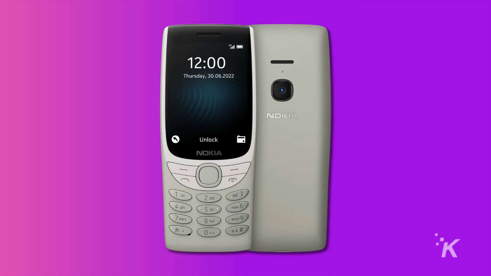 new nokia 8210 mobile phone on purple background