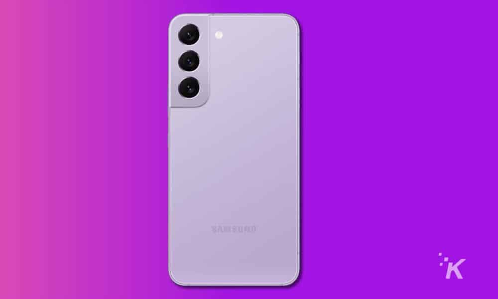 Samsung galaxy s22 in purple on a purple background