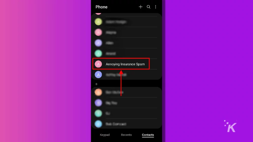 samsung galaxy select contact
