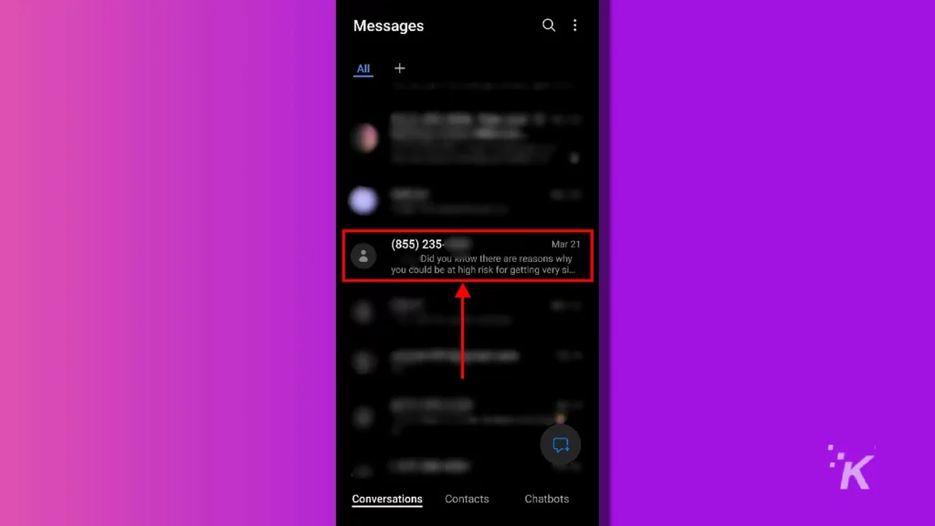 samsung galaxy select text message