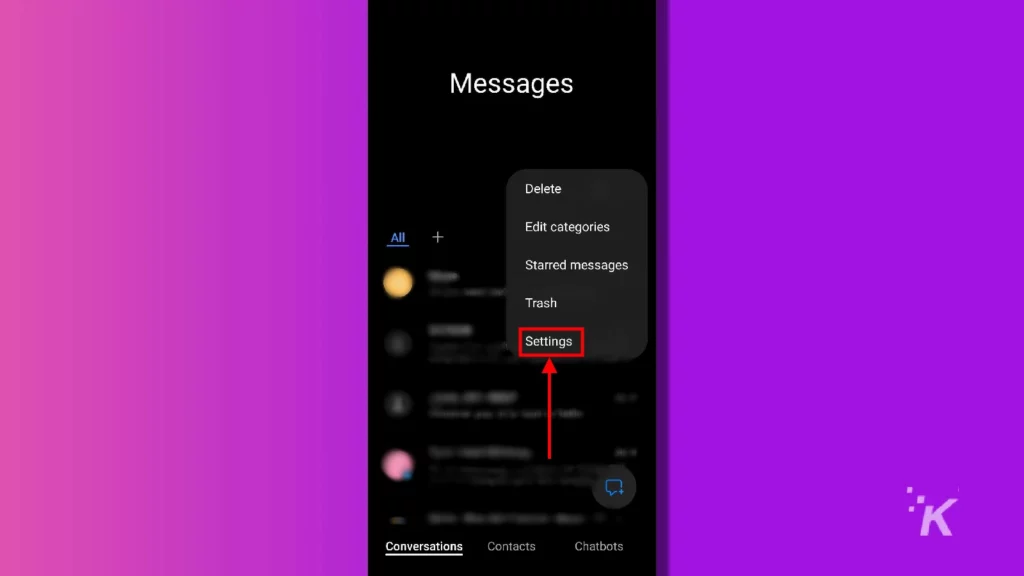 samsung galaxy block text message settings