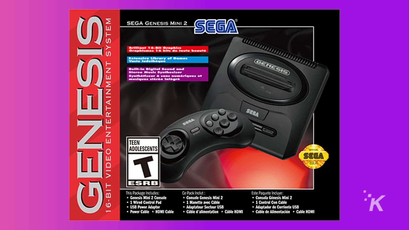 sega genesis mini 2 console on purple background