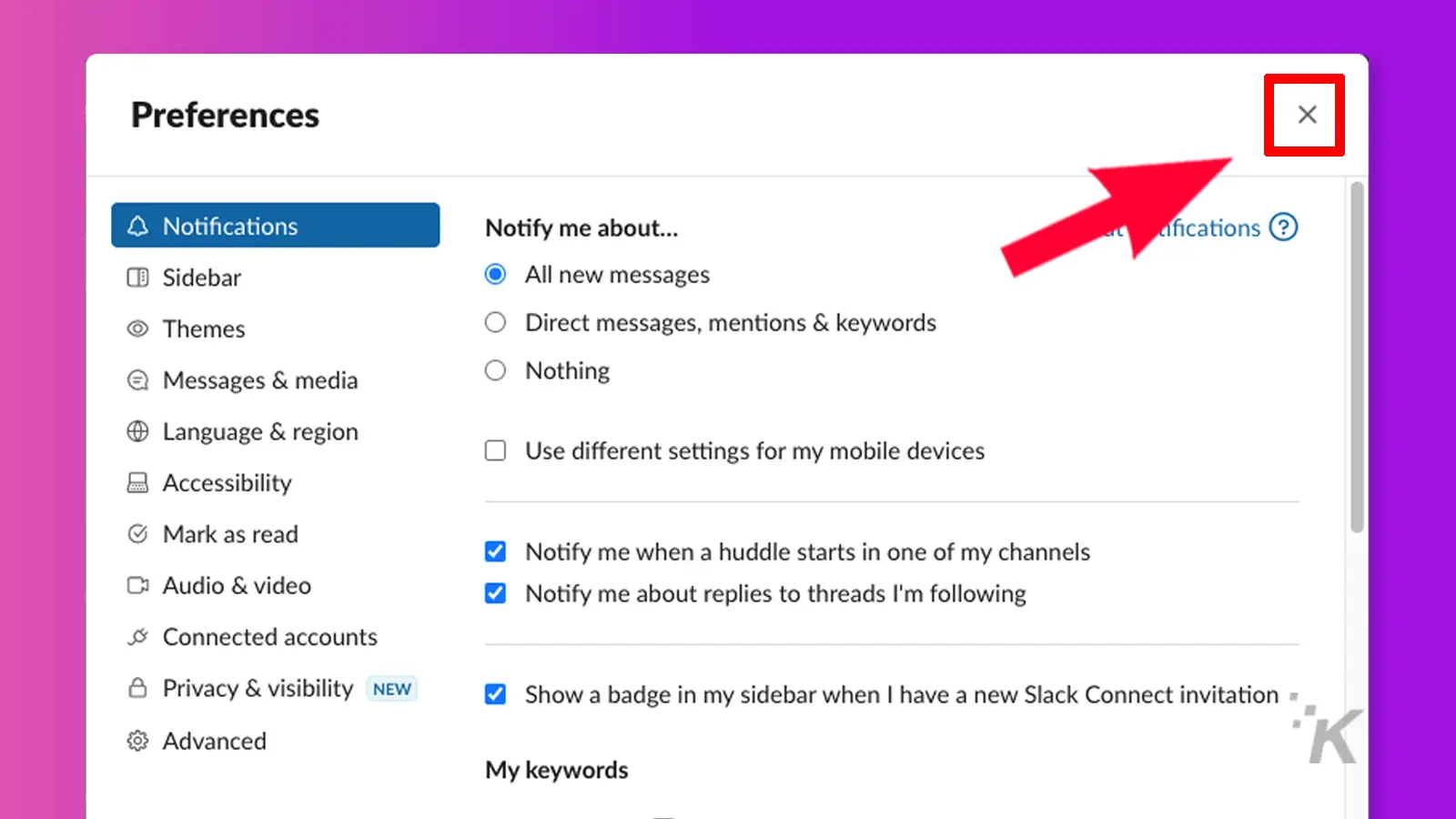 slack preference screen