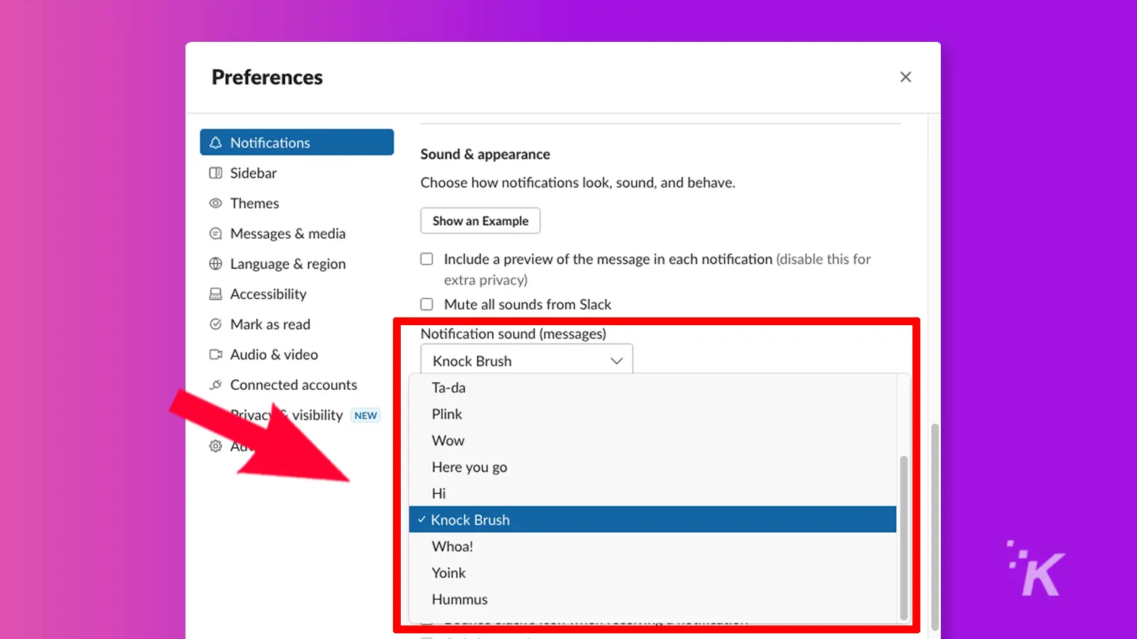 slack preference screen