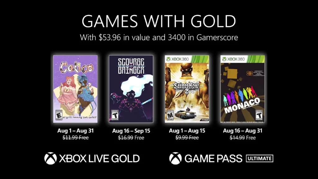 xbox games with gold august 2022