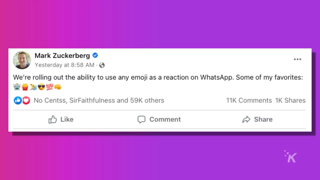 Zuckerberg whatsapp emoji post