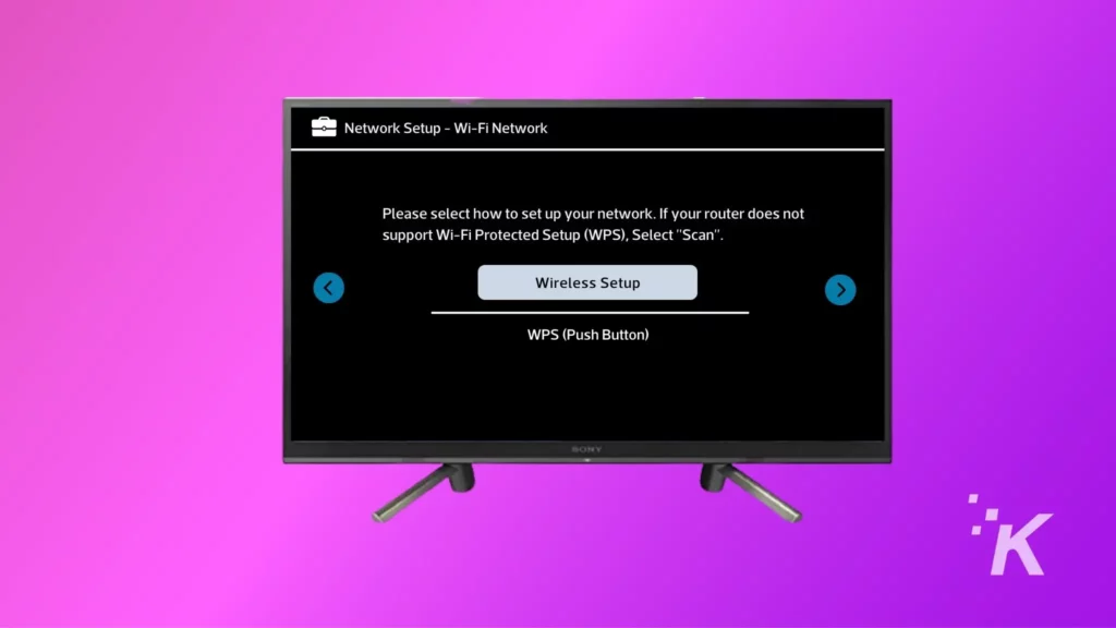 Select wireless setup screen