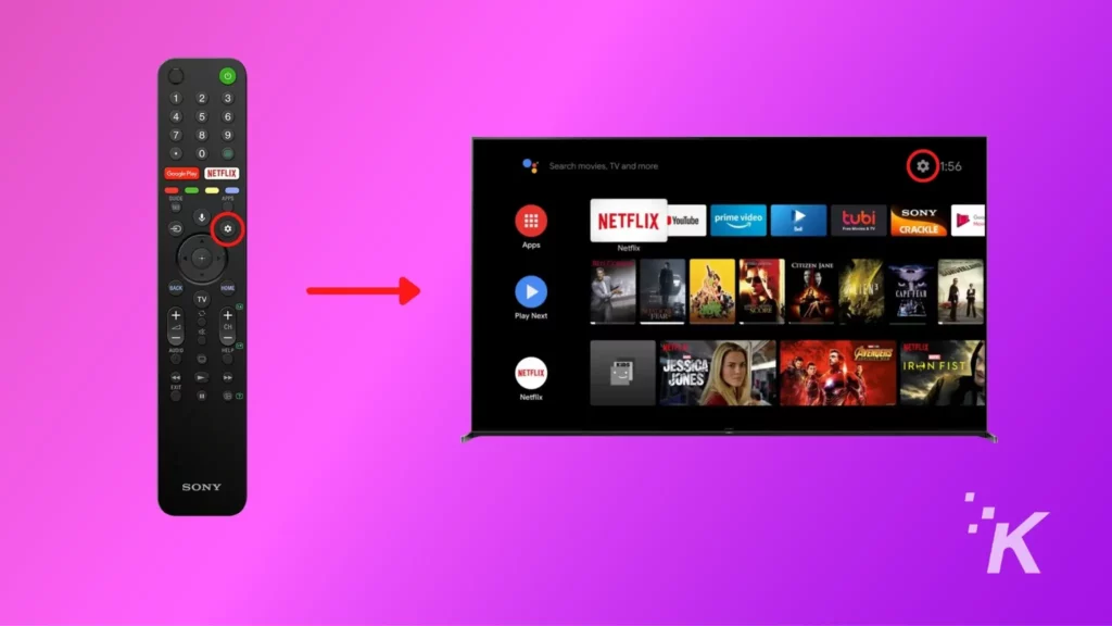 Press gear icon on sony android tv remote to access settings