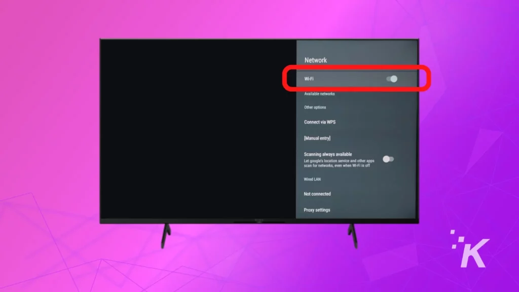 sony tv wifi disable image on background