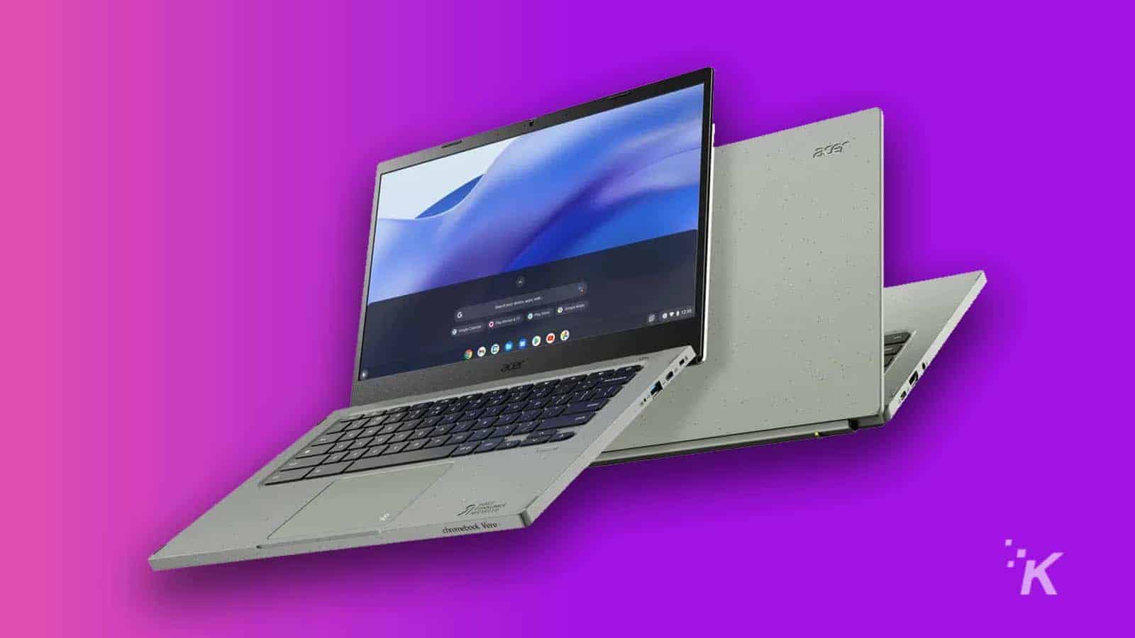 acer chromebook on purple background