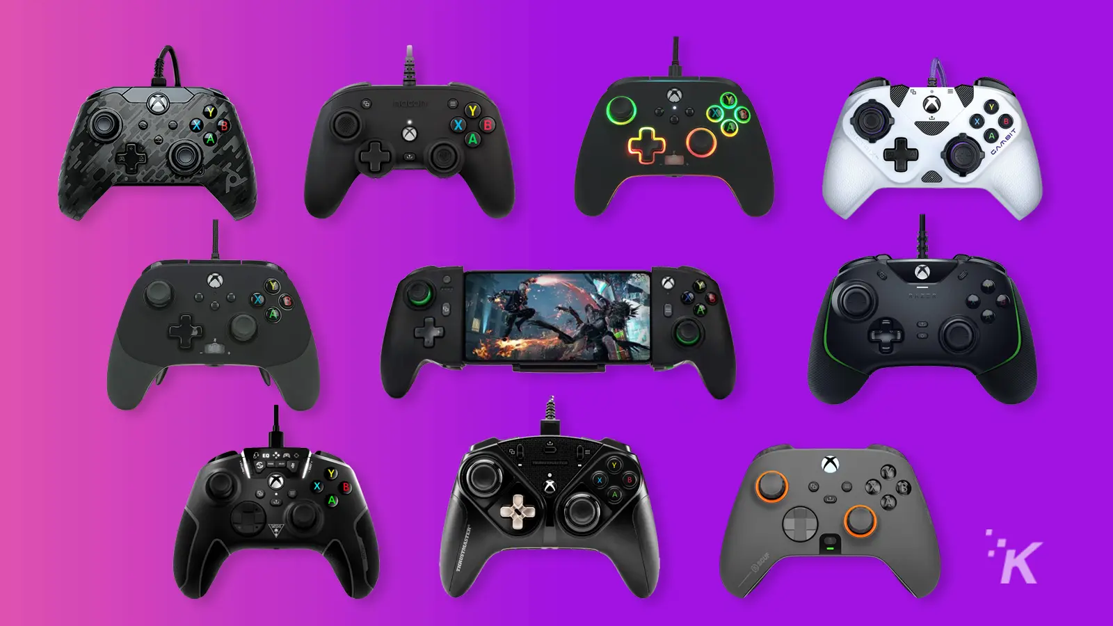 ten controllers xbox side by side