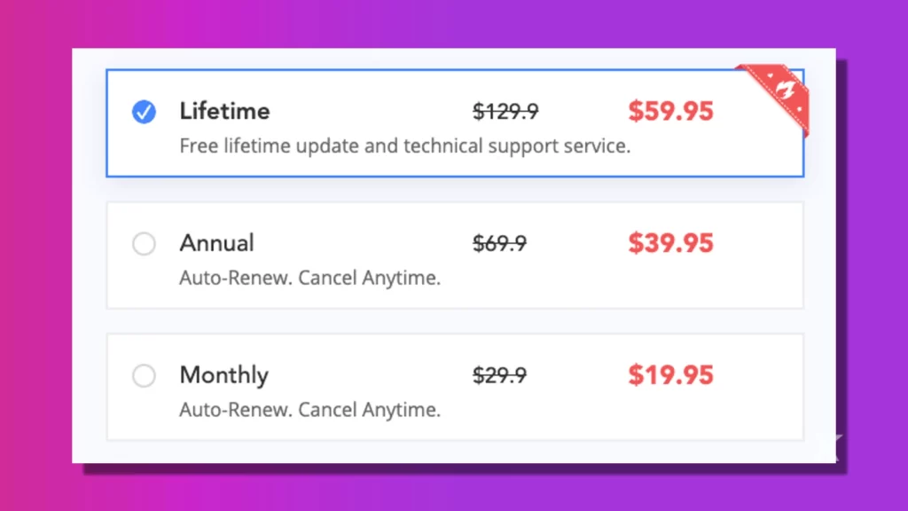 Apowermirror pricing chart on purple background