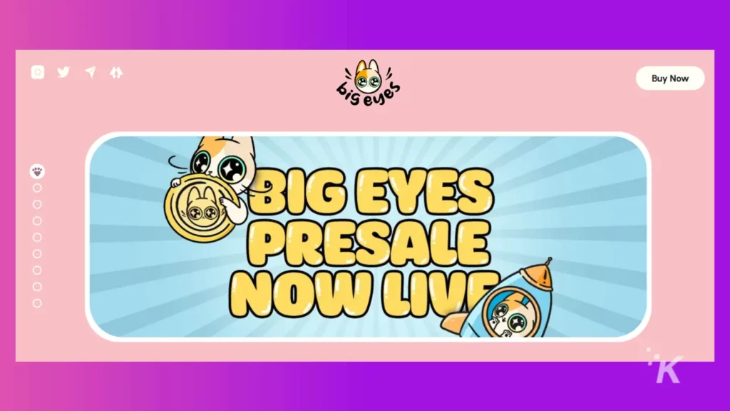 illustration of cats with the writing big eyes crypto presale now live