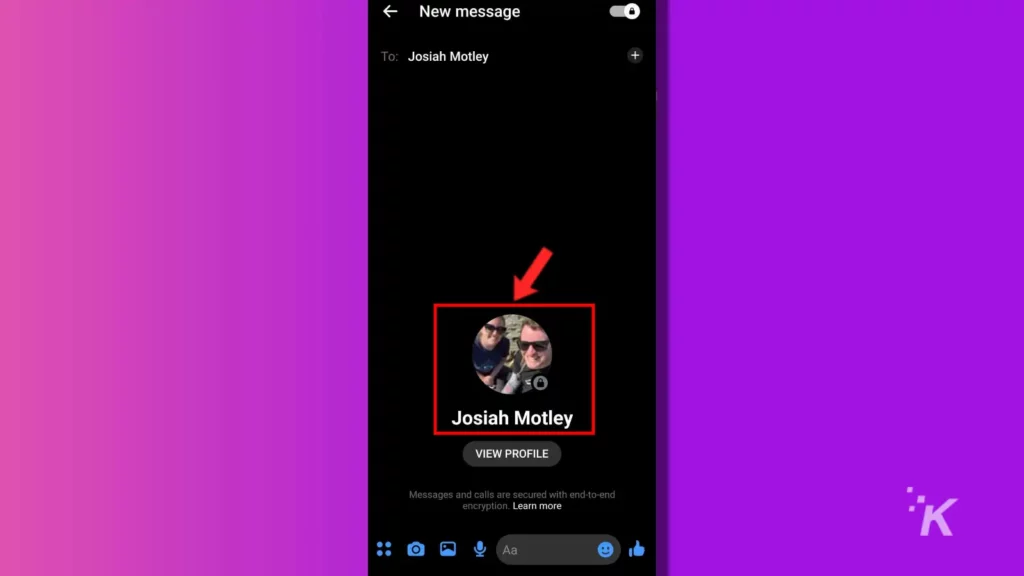 Facebook Messenger profile picture for encryption settings