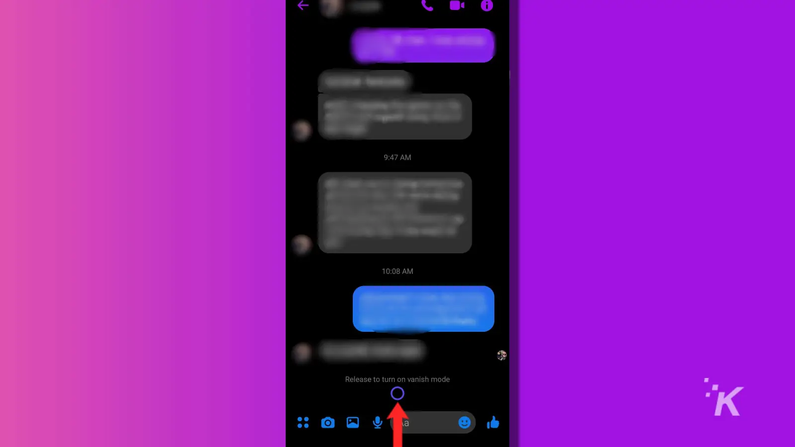 Facebook messenger swipe up vanish mode