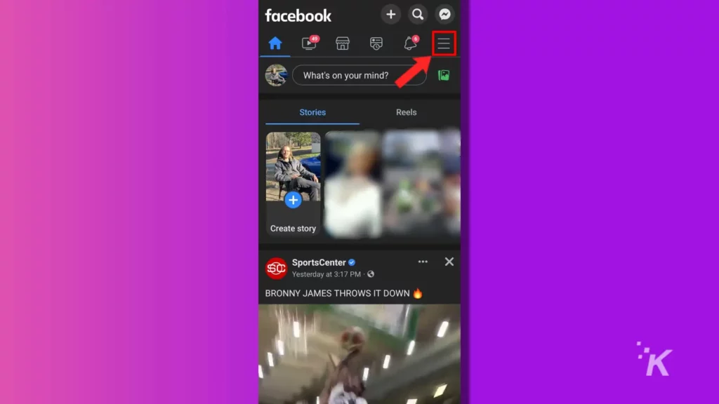 facebook mobile hamburger menu