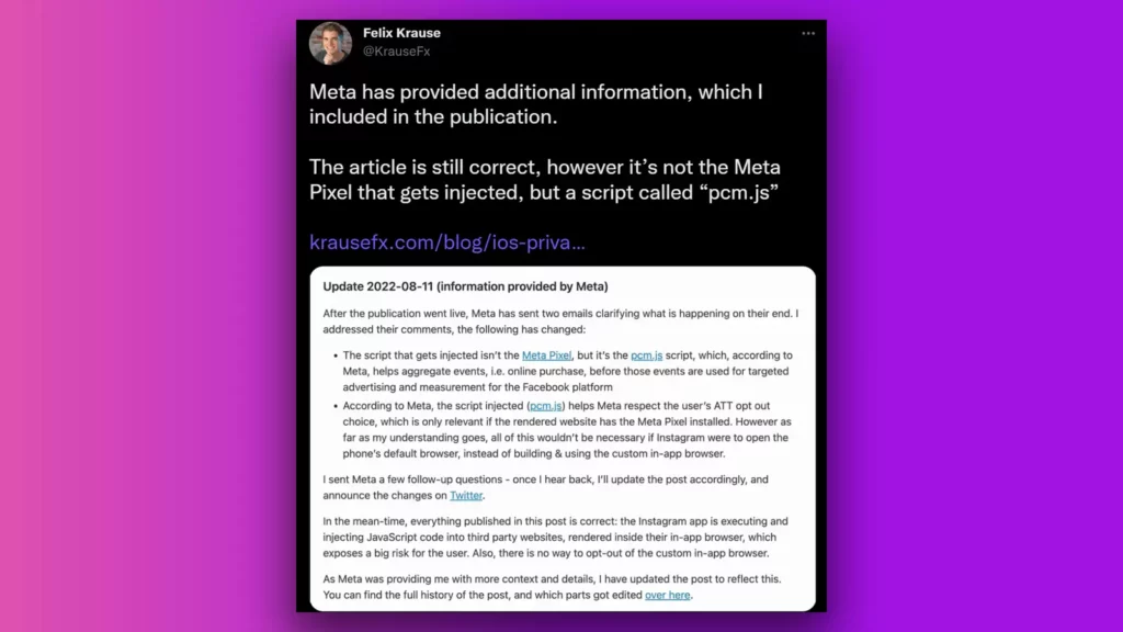 twitter statement from meta to felix krause