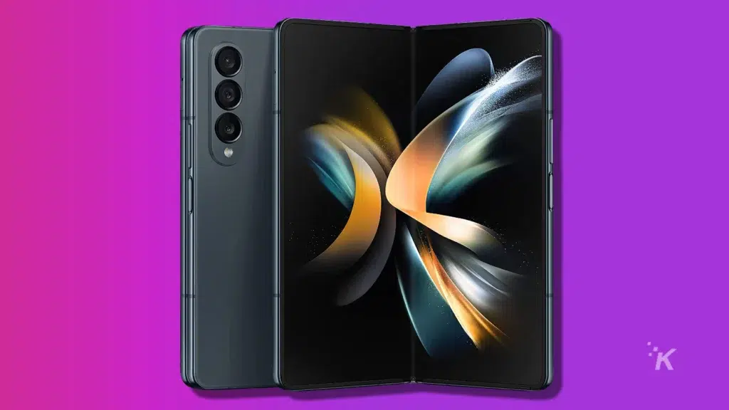 galaxy z fold 4 on purple background