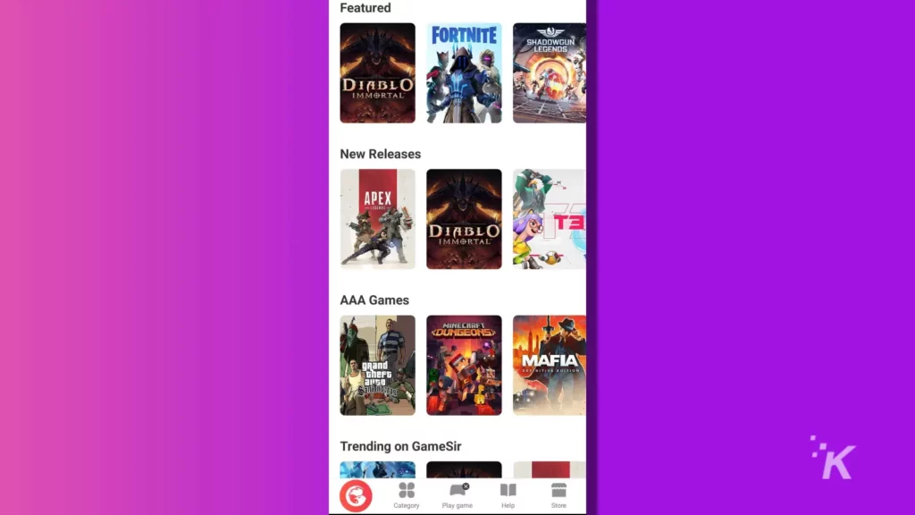 gamesir app games page