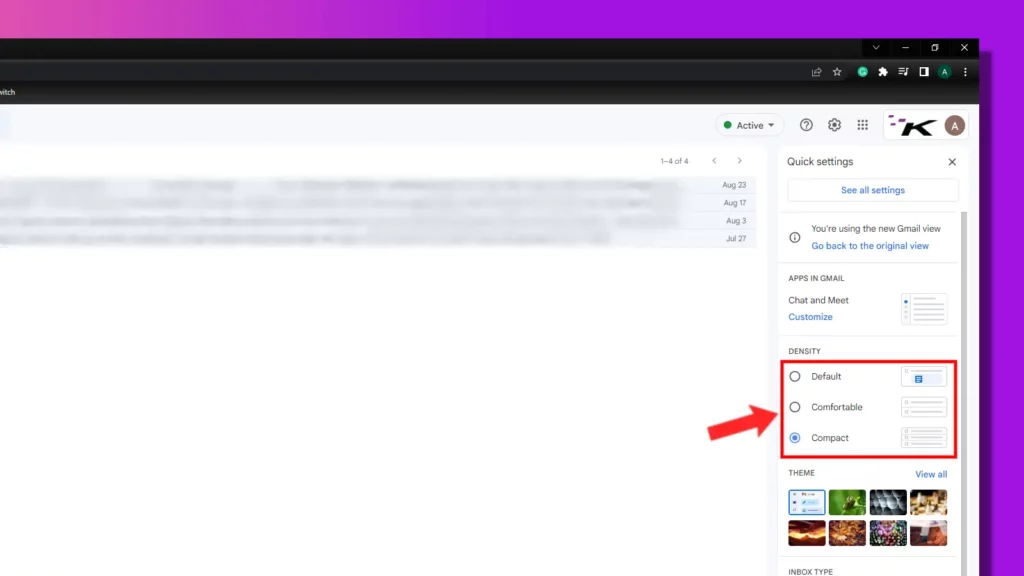 gmail density settings