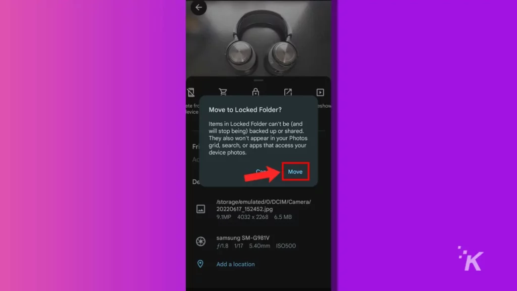 google photos confirm move to locked folder