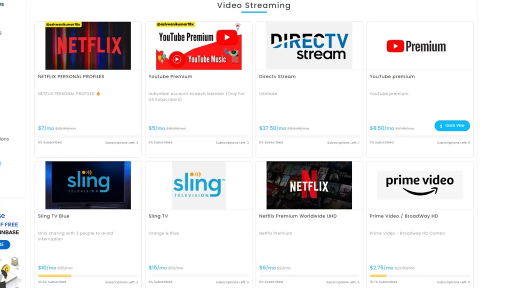 Gowd video stream subscription sharing