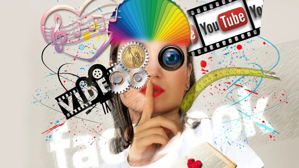 artwork with a girls face on social media