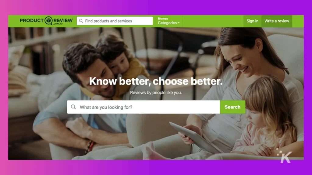 home page for product review family