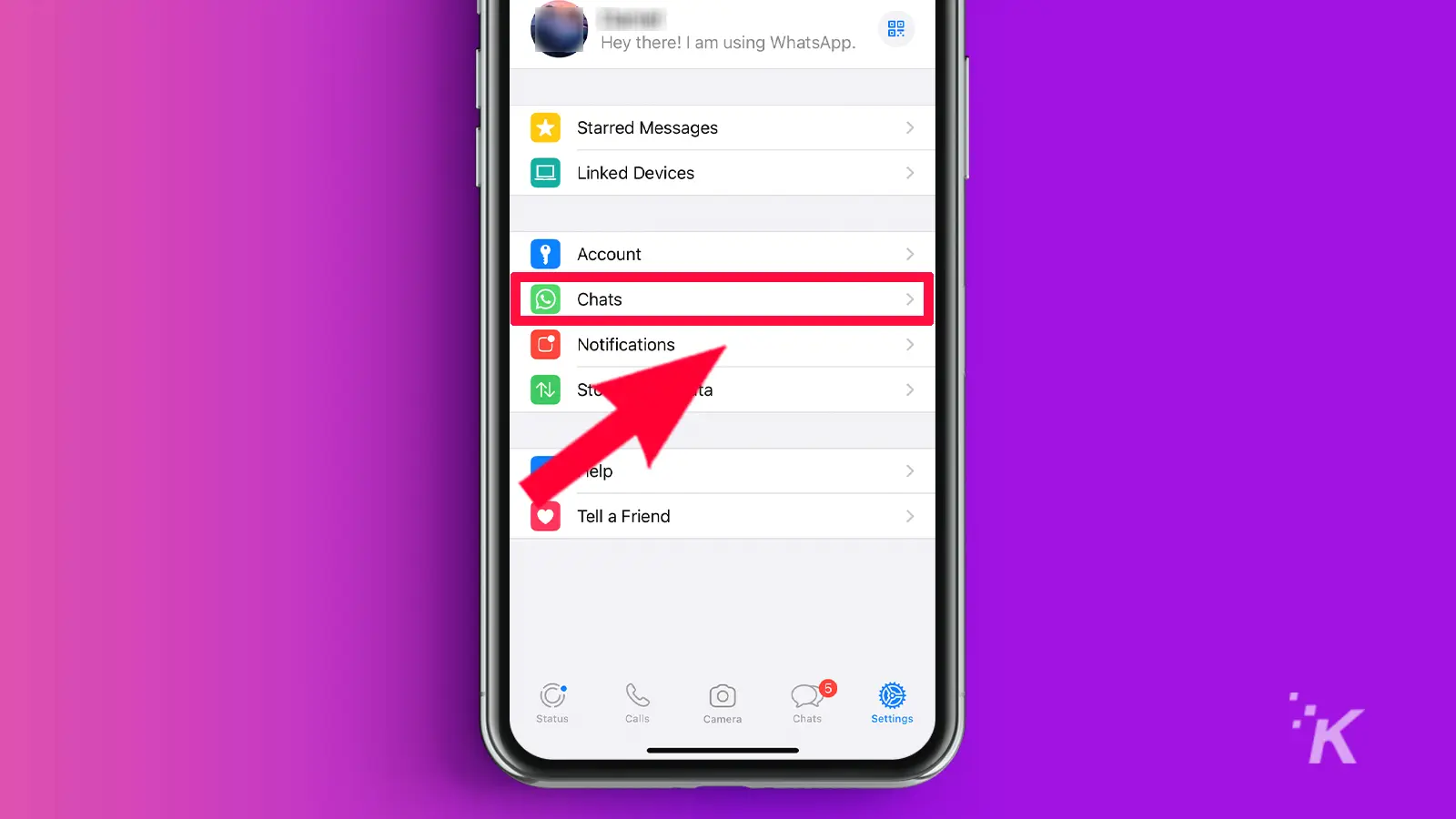 iPhone with arrow pointing to Chats in Settings