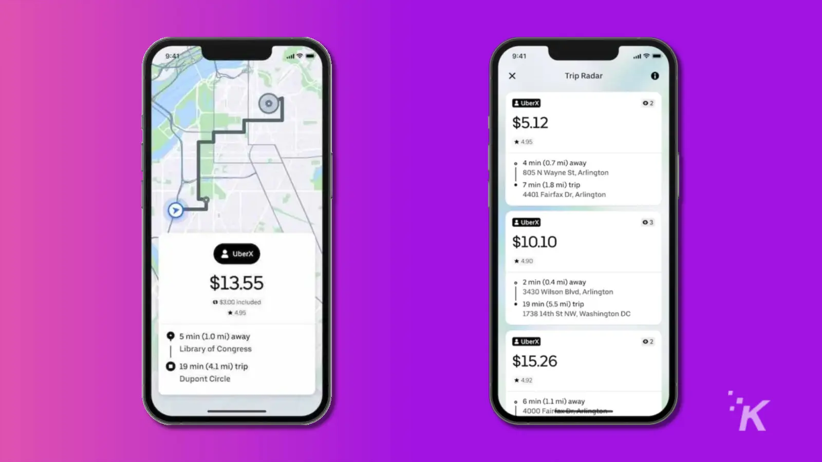 Screenshots of the new uber features for drivers, upfront fares and trip radar