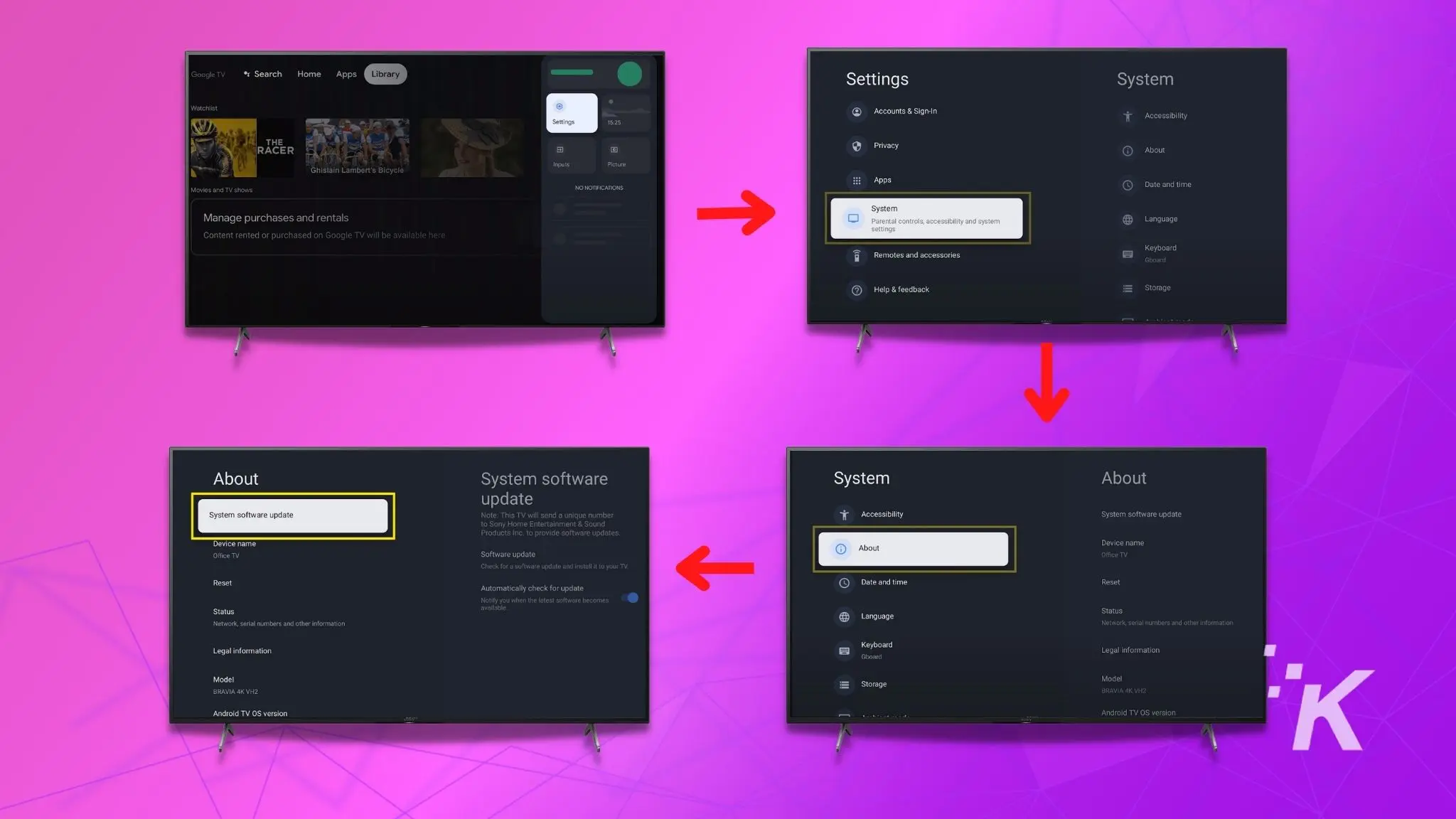 smart tv screen showing update instructions