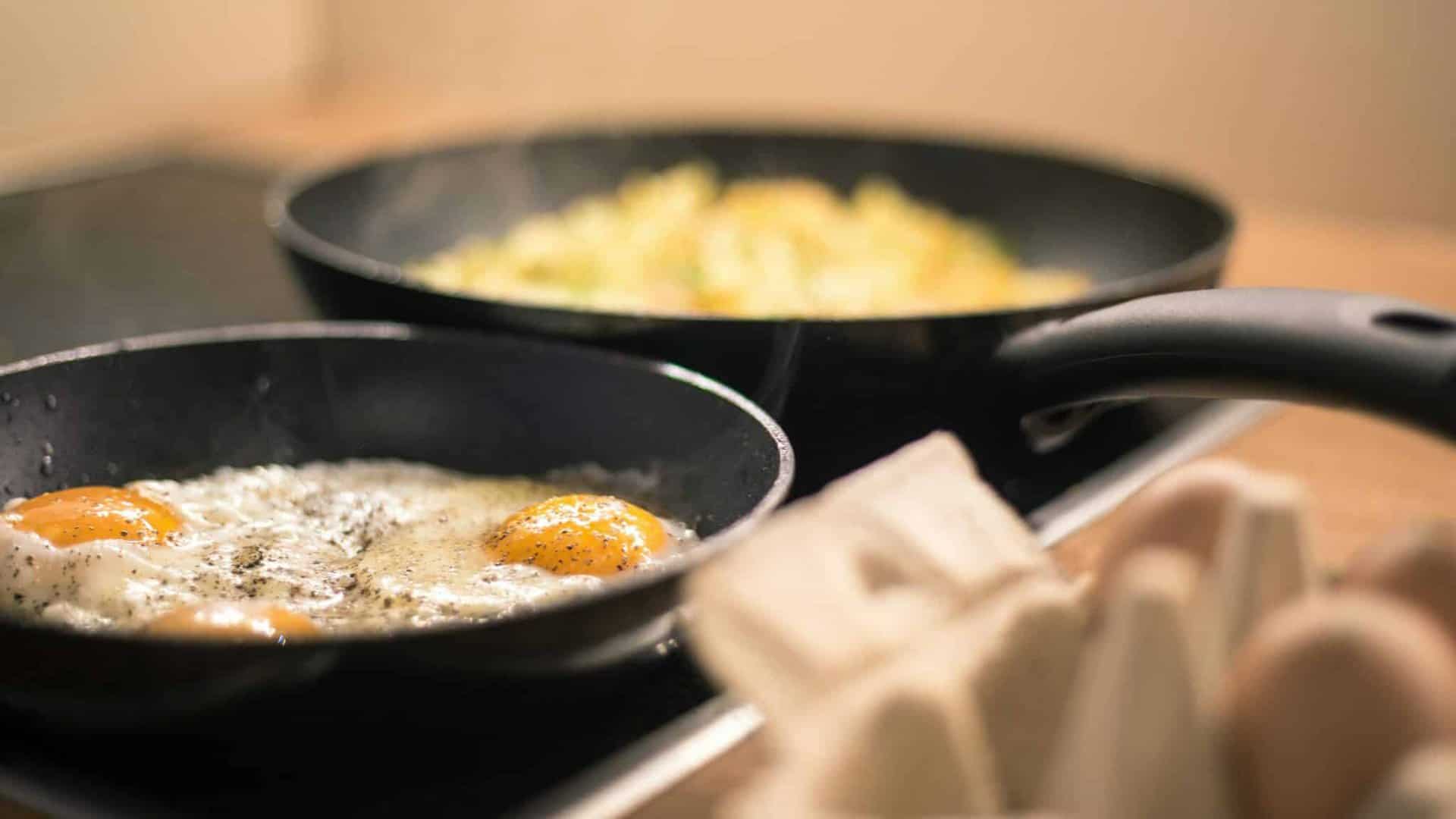 breakfast being cooked on the stove