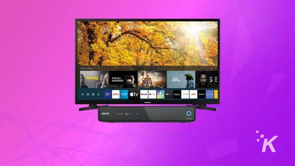 Xfinity tv box and samsung tv on background