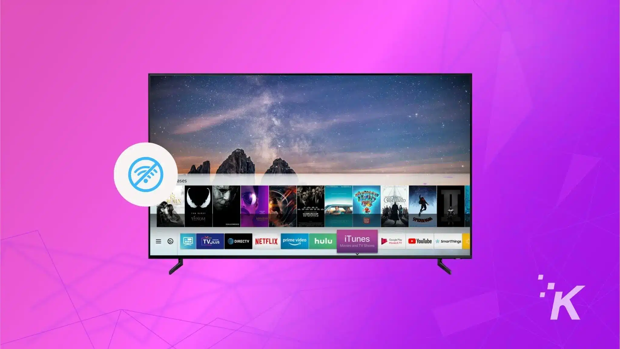 Samsung smart tv image on purple background