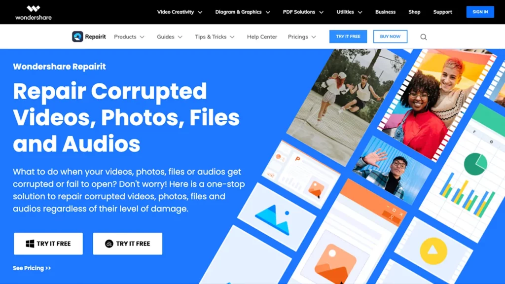 Wondershare PDF file RepairIt webpage