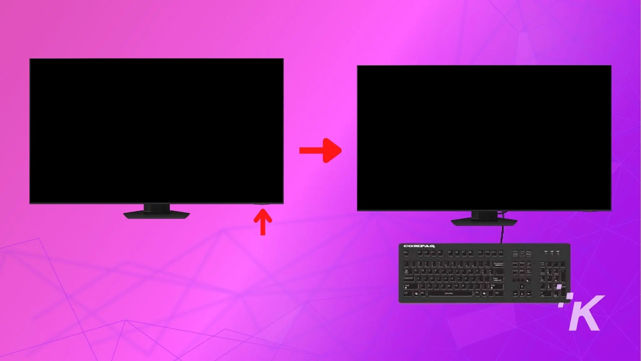 Samsung tv and keyboard on purple background